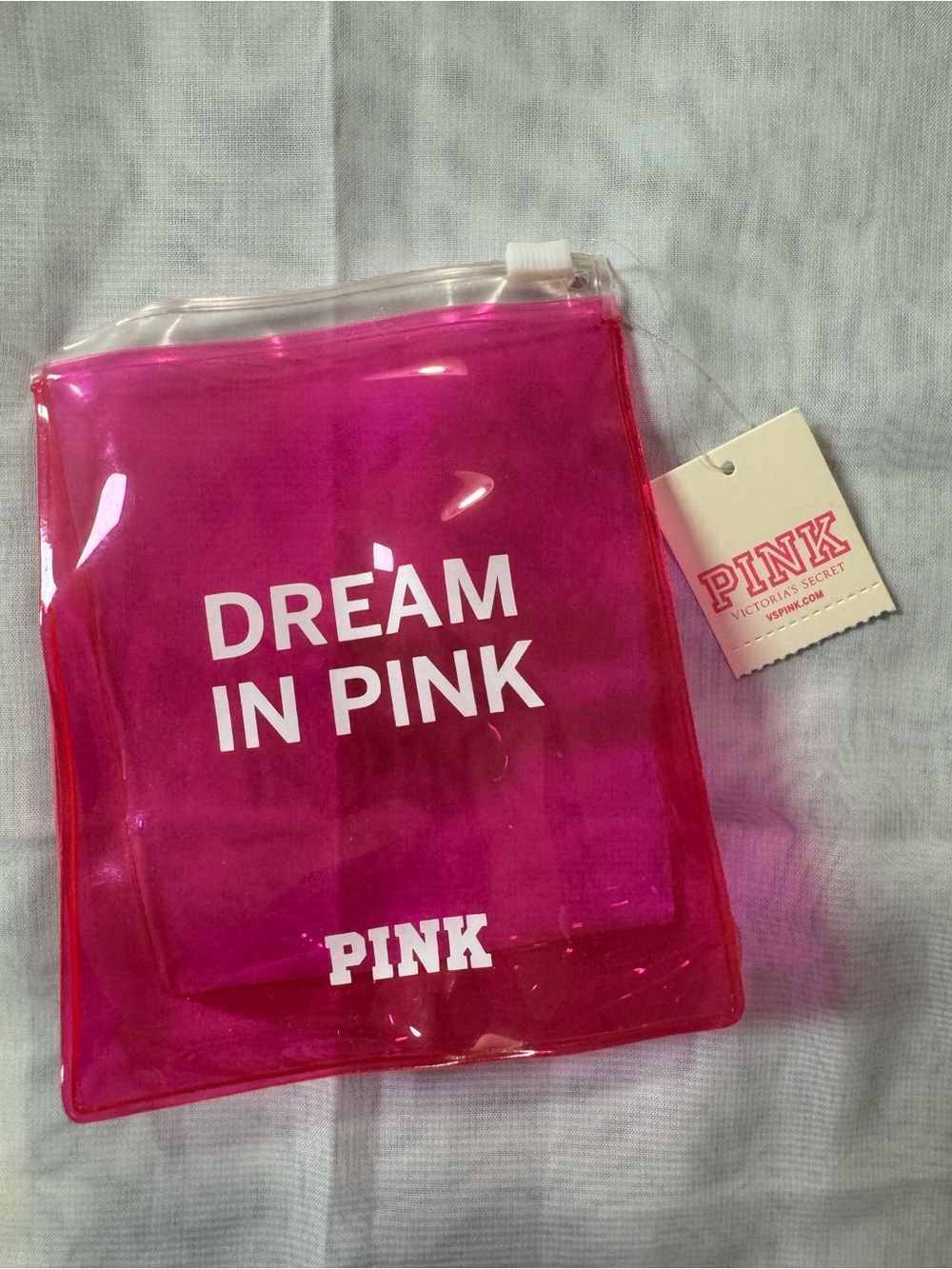 PINK Victoria’s Secret clear cutesy mini Vinyl Pouch — “Dream In Pink” — NWT